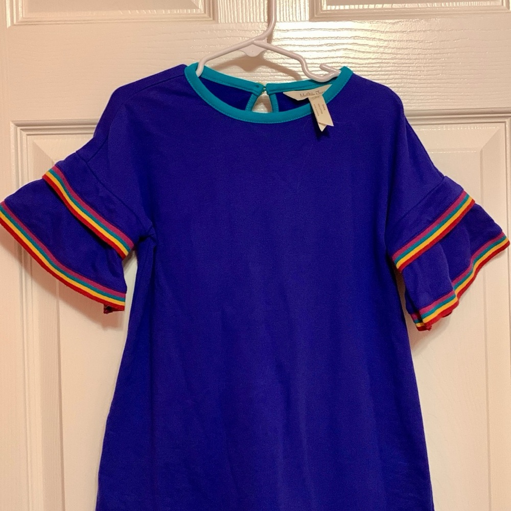 Matilda Jane Blue Shift Dress with Rainbow Sleeves size 4